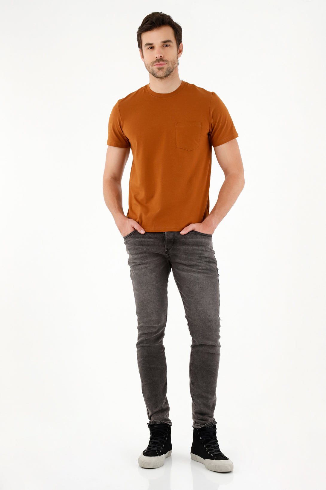 Men's Brown T-Shirt with Front Pocket