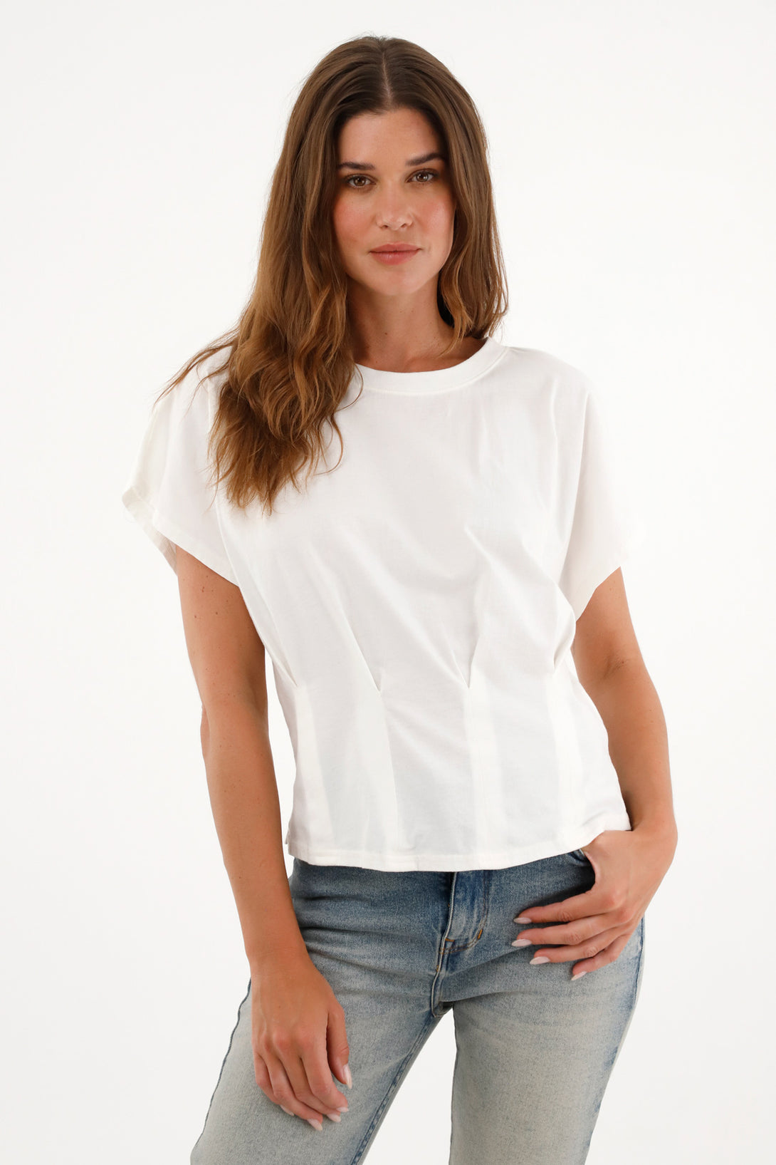 Camiseta cuello redondo crudo para mujer