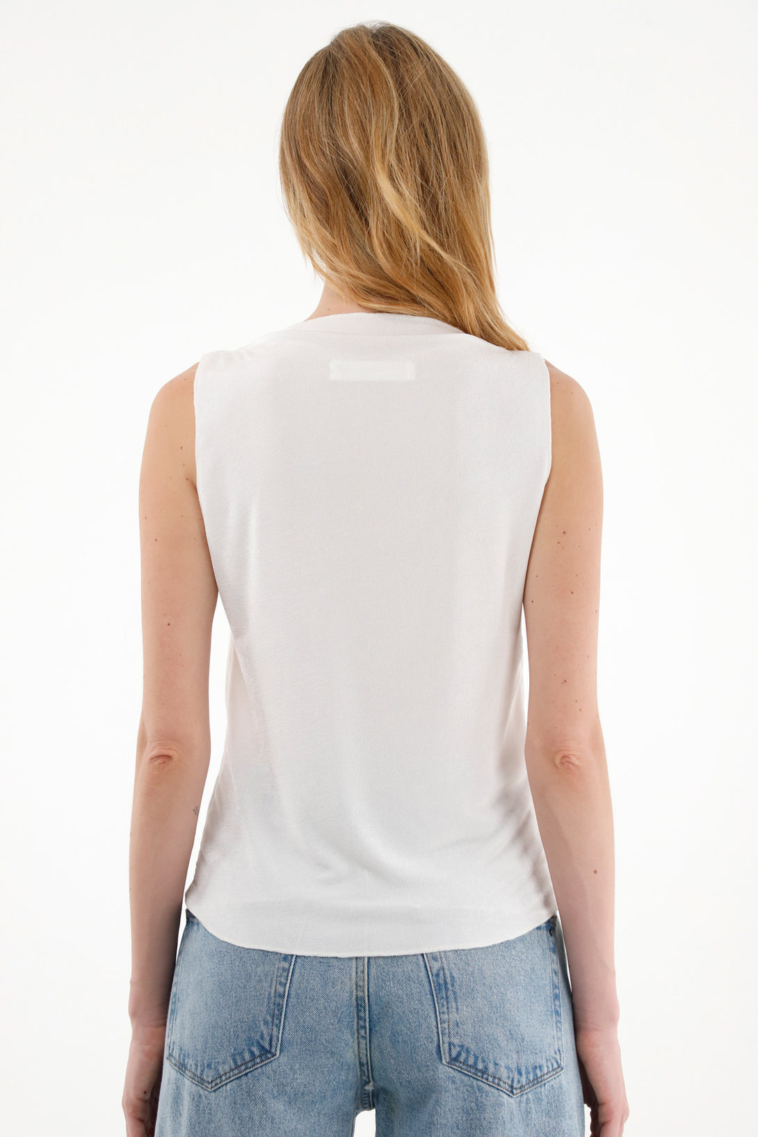 Women's Off-White Draped Neck T-Shirt