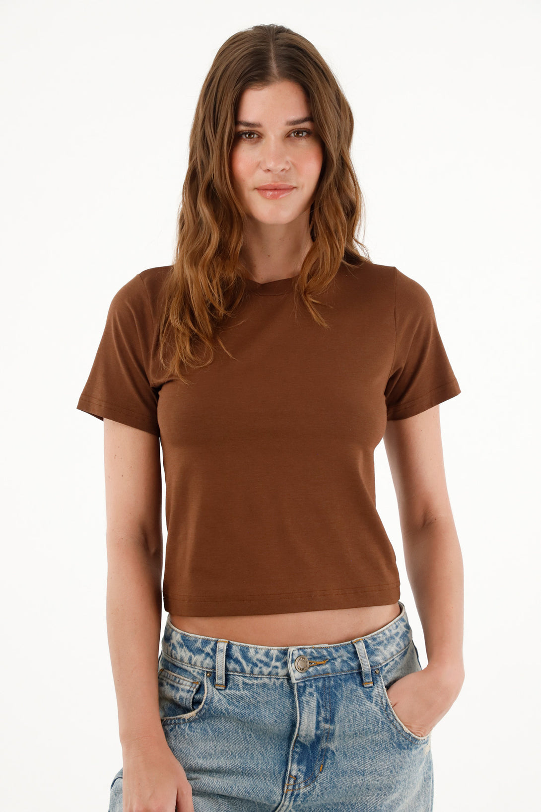 Women's Brown Fitted T-Shirt