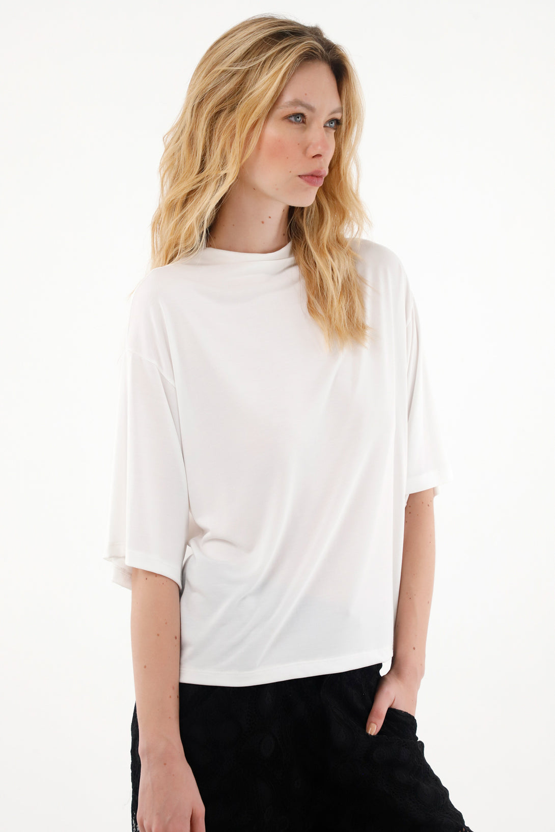 Women's Oversized Off-White Turtleneck T-Shirt