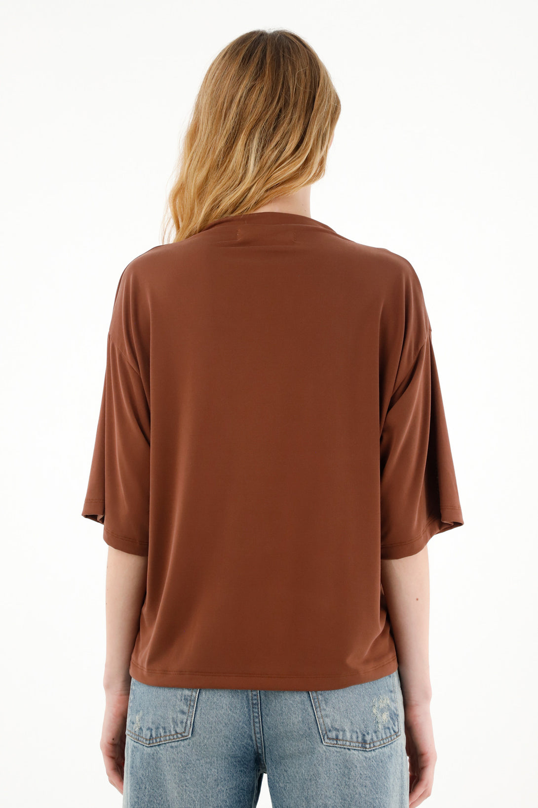 Women's Oversized Coffee Turtleneck T-Shirt