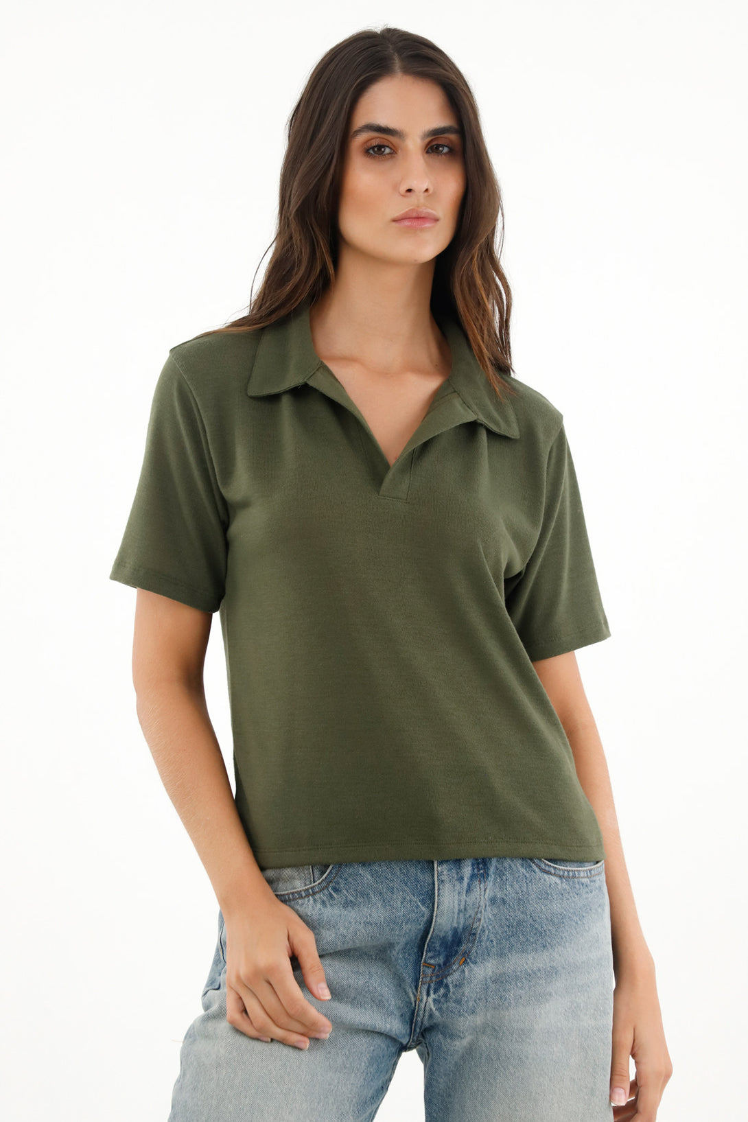 Camiseta verde tipo polo manga corta para mujer