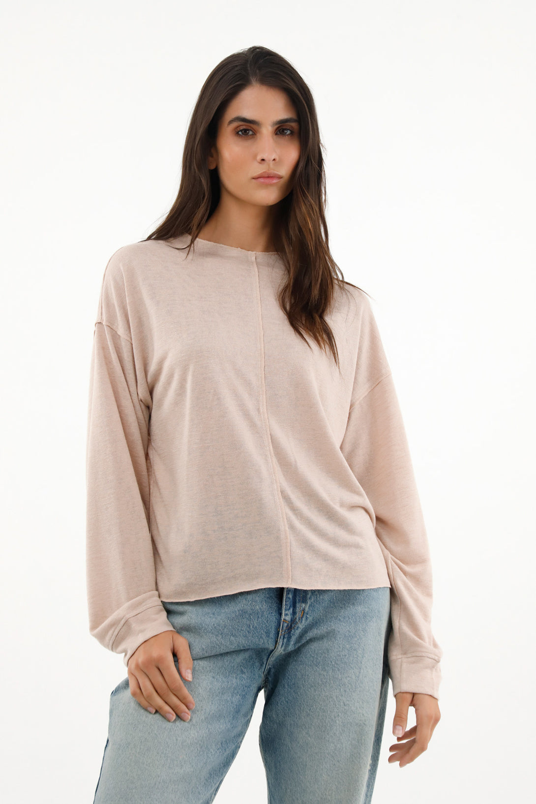 Women's oversized long sleeve cream t-shirt