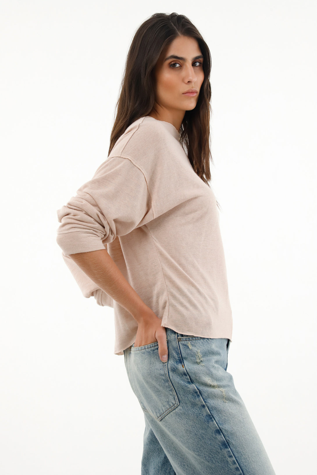 Women's oversized long sleeve cream t-shirt