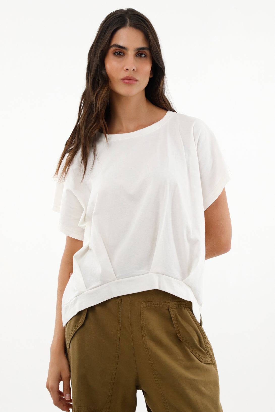 Women's Off-White Round Neck T-Shirt in 100% Cotton