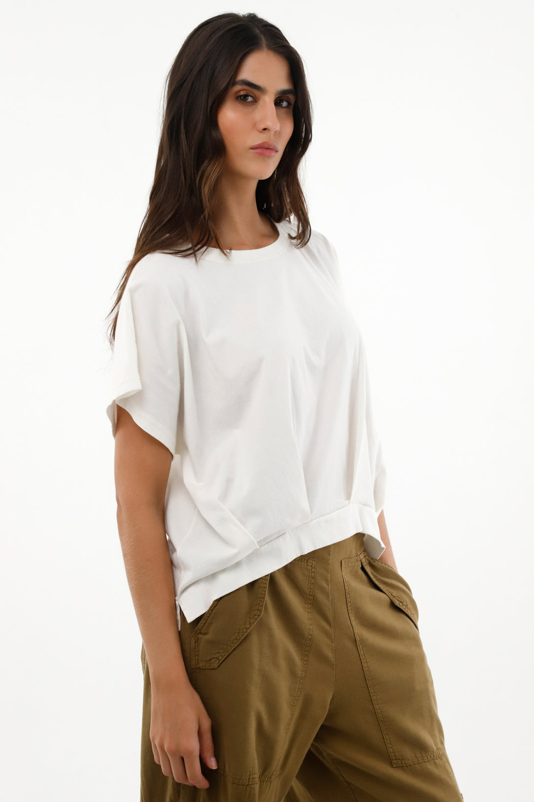 Women's Off-White Round Neck T-Shirt in 100% Cotton