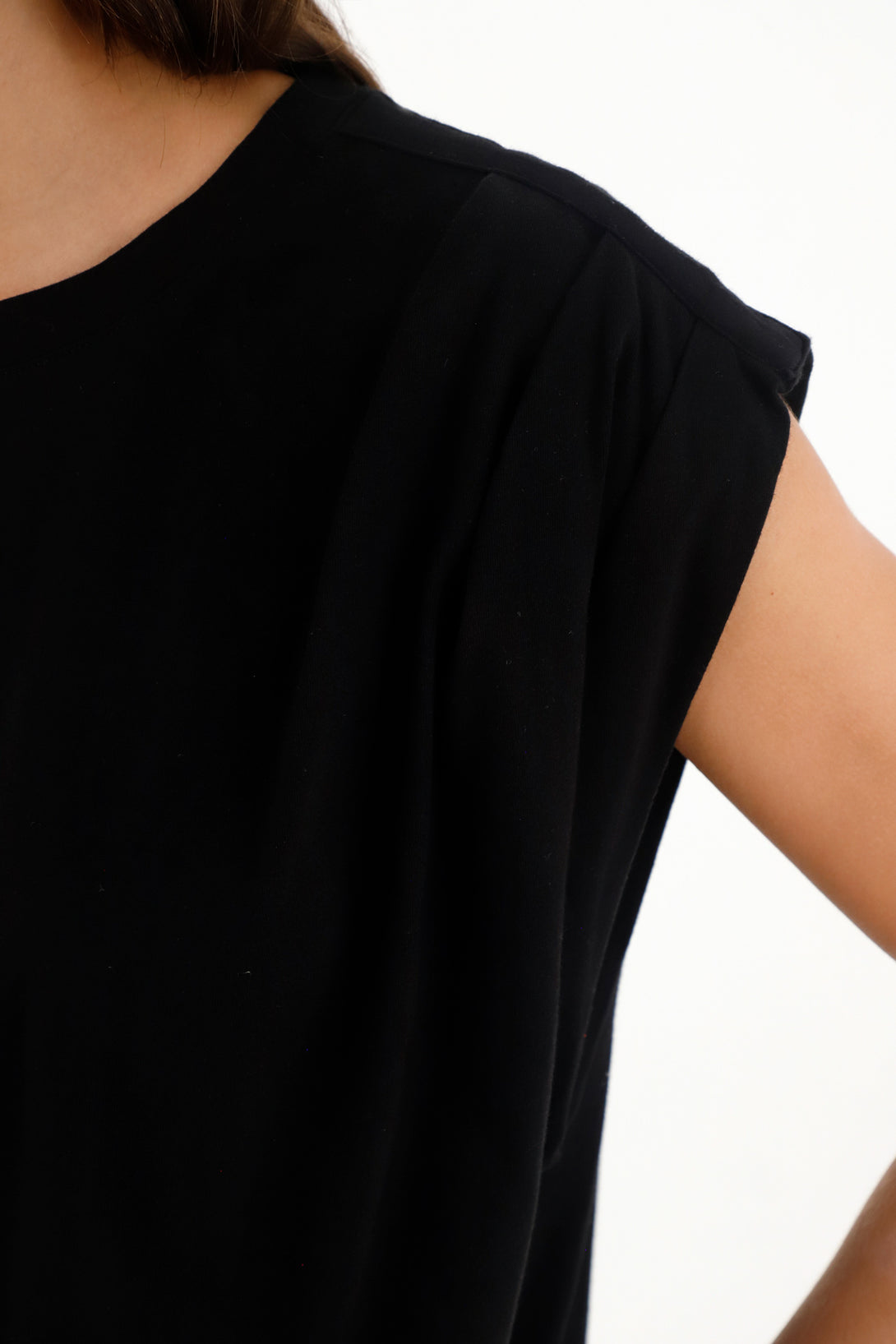 Women's black shoulder pleat t-shirt