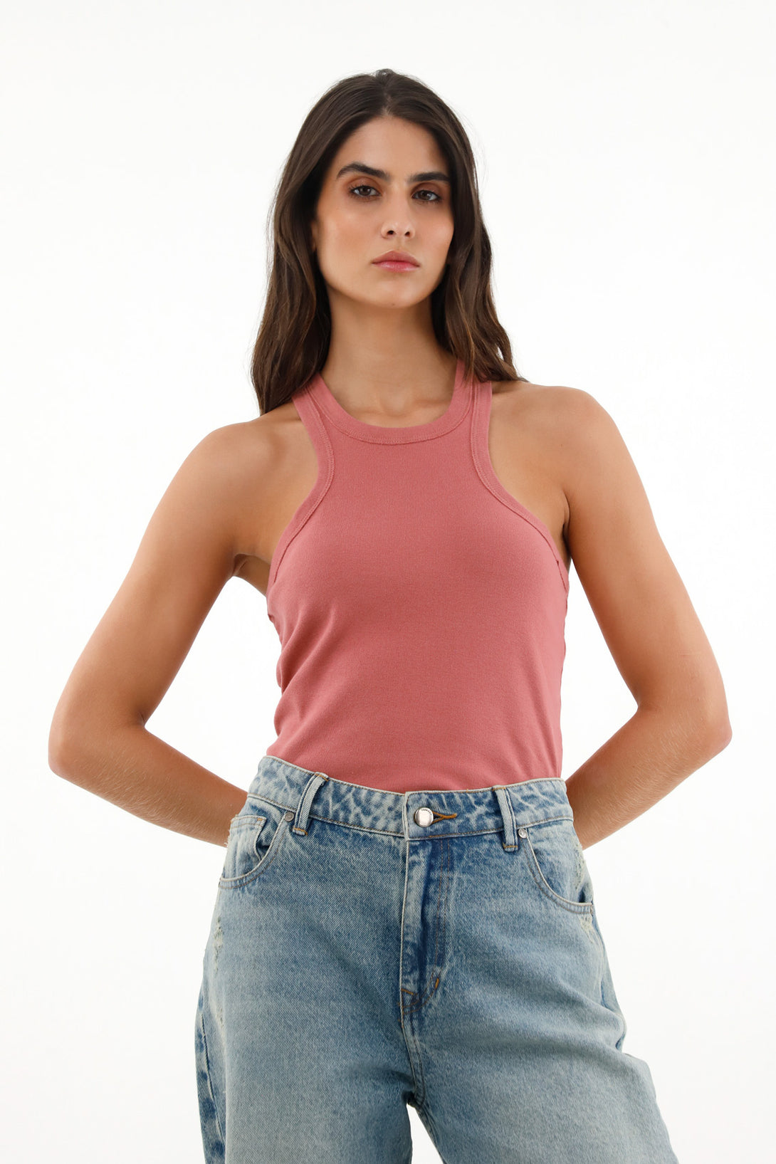 Women's Pink Fitted Halter Neck T-Shirt