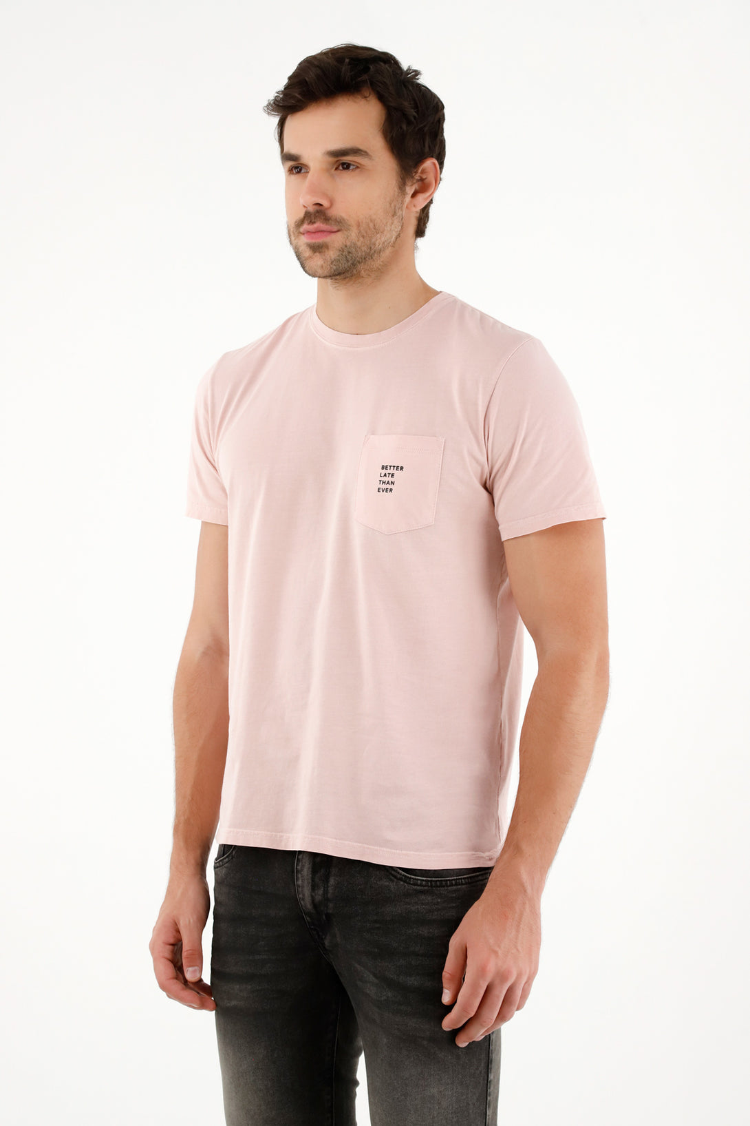 Camiseta rosada con bolsillo para hombre