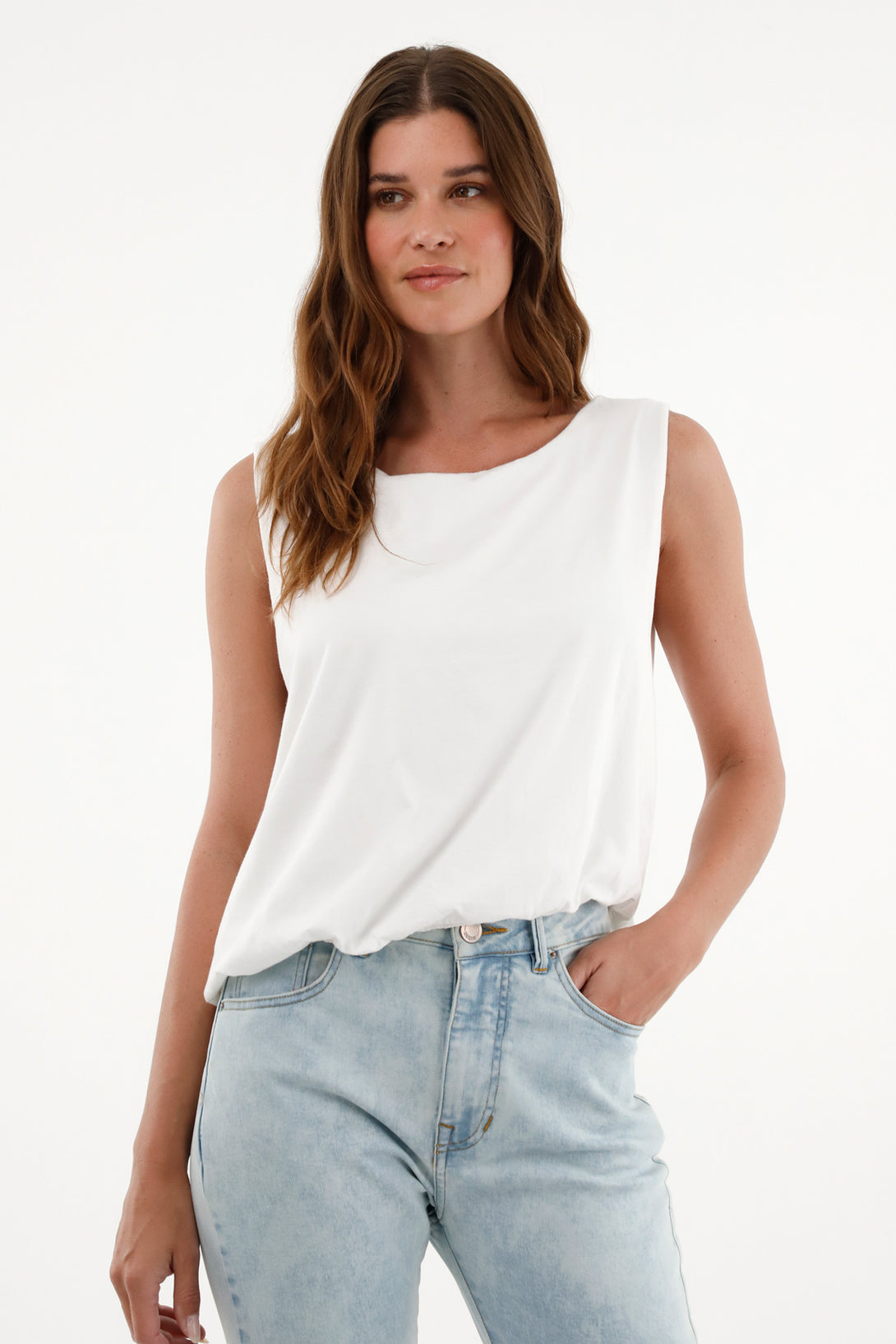 Women's Off-White Sleeveless T-Shirt