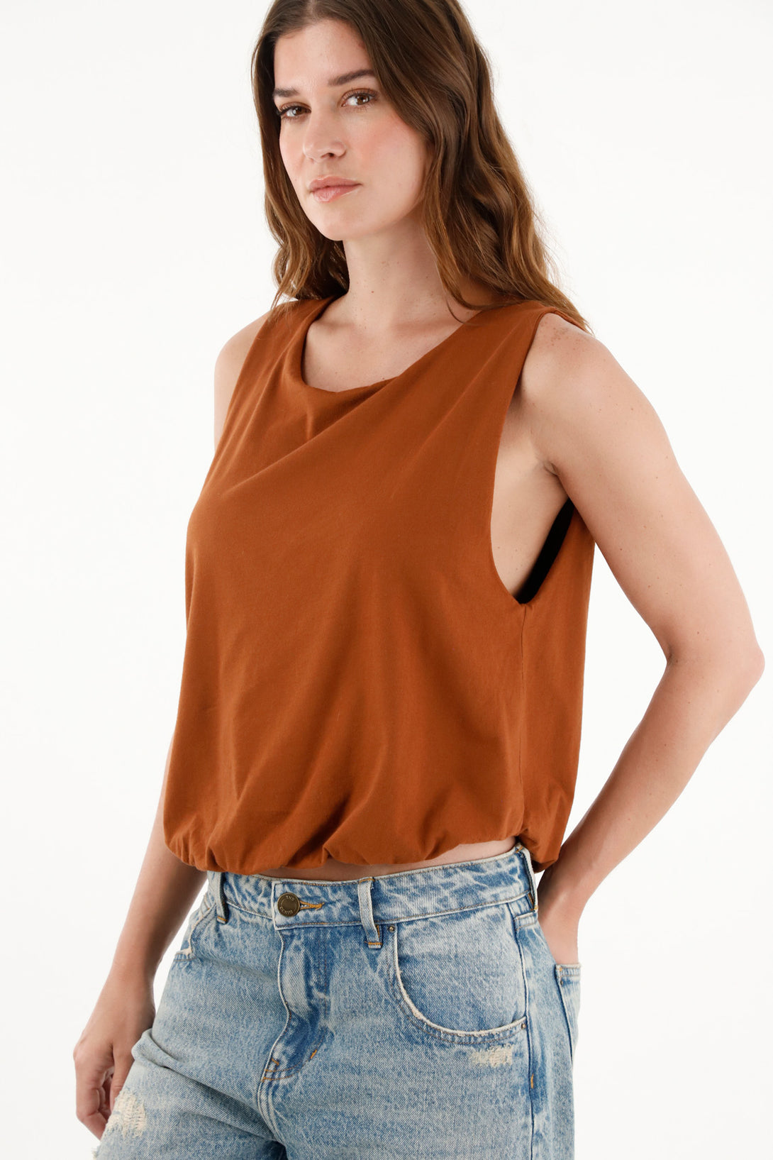 Women's Brown Sleeveless T-Shirt