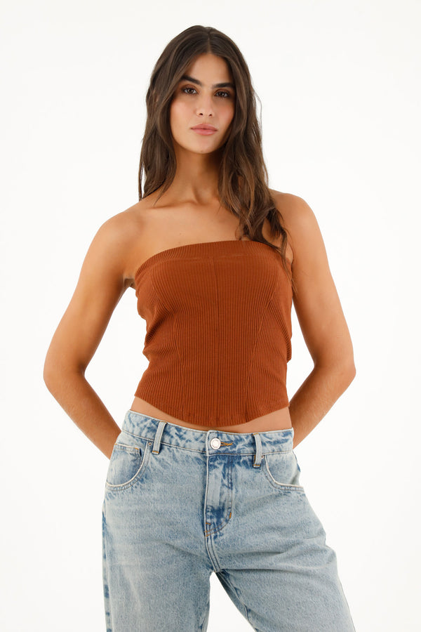 Women's Brown Corset T-Shirt