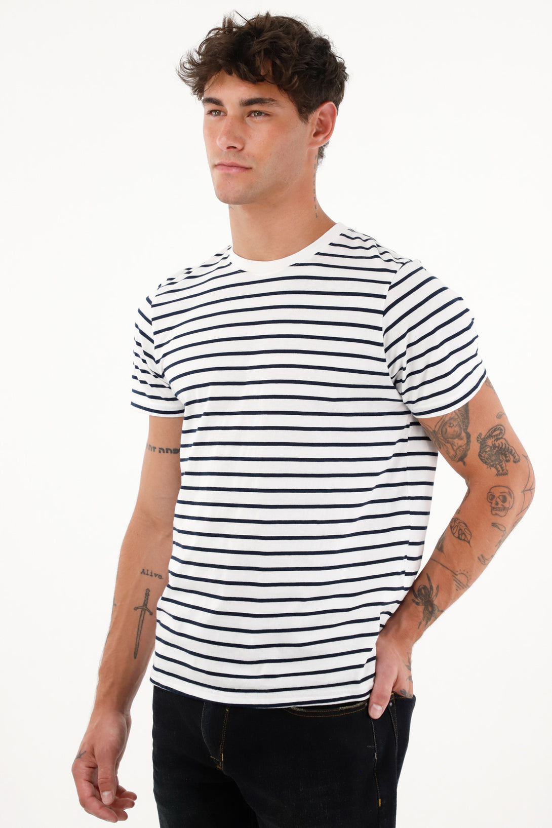 Men's White Striped T-Shirt