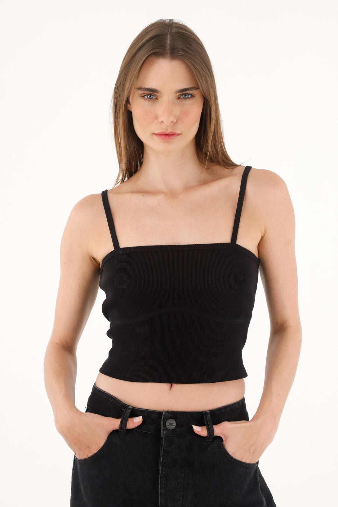 Camiseta en rib tipo crop para mujer