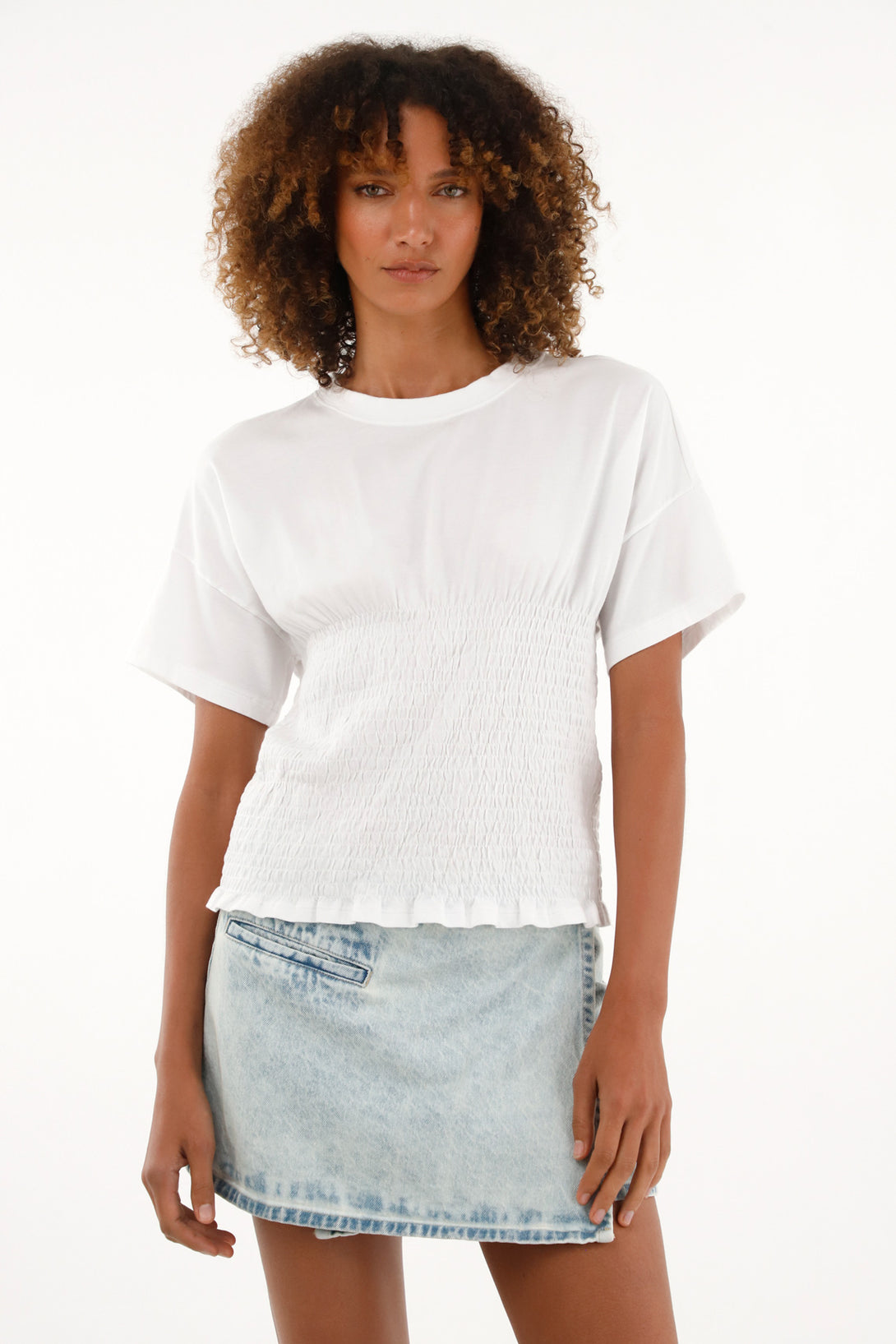 Women's white shirt with gathered design