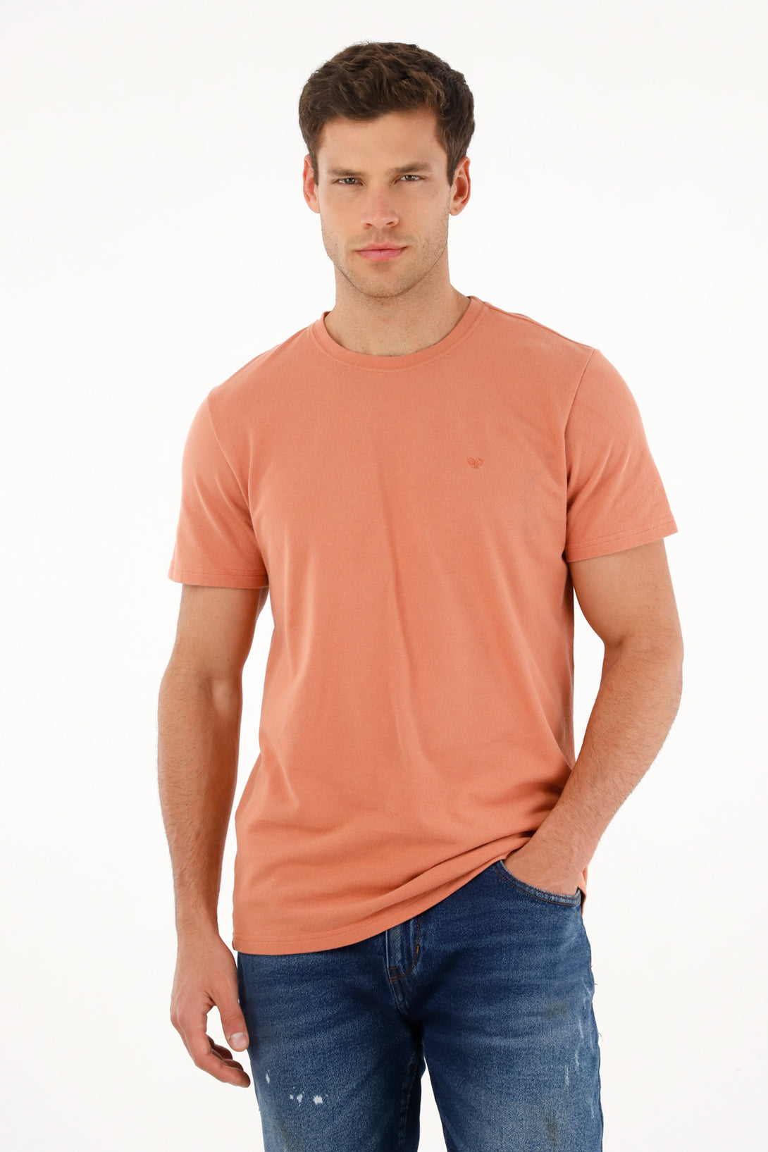 Camiseta naranja básica manga corta para hombre