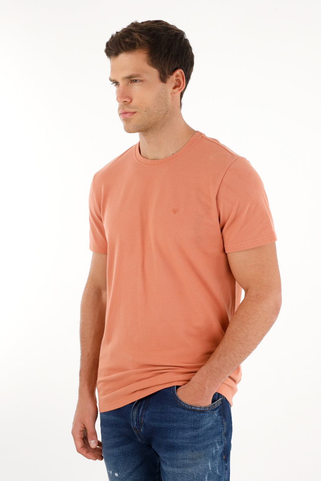 Camiseta naranja básica manga corta para hombre