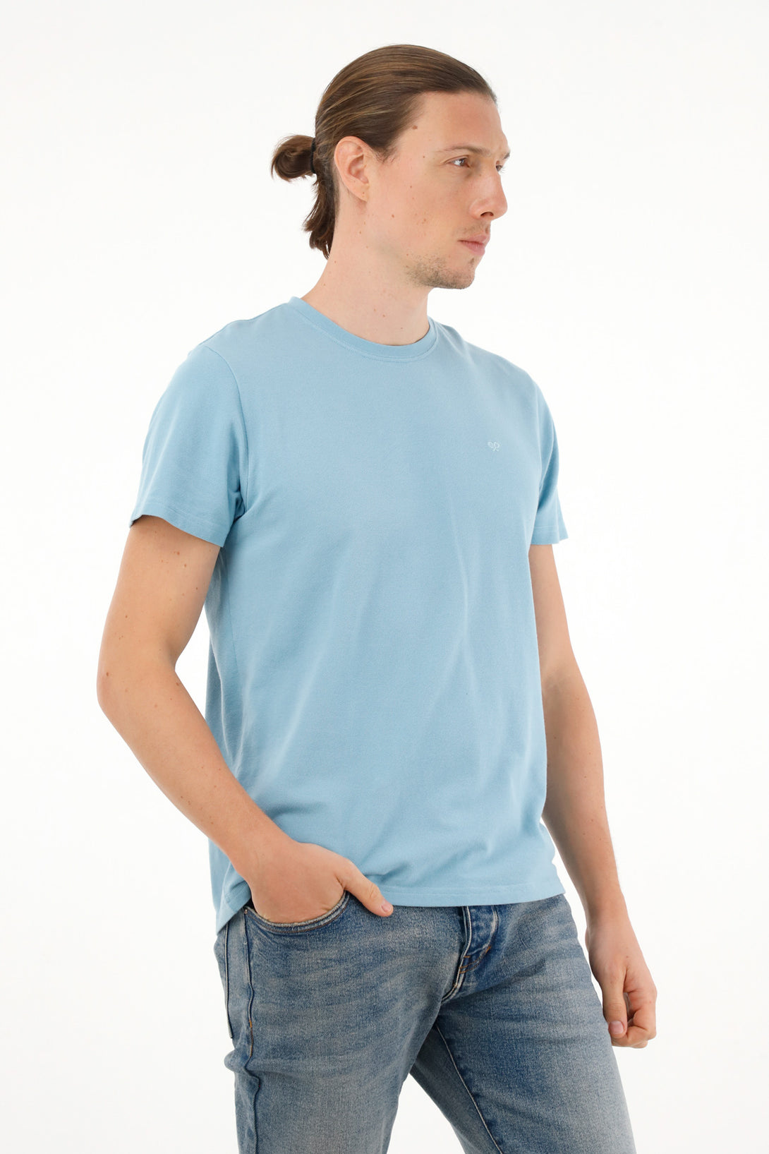 Camiseta básica con mini print azul para hombre