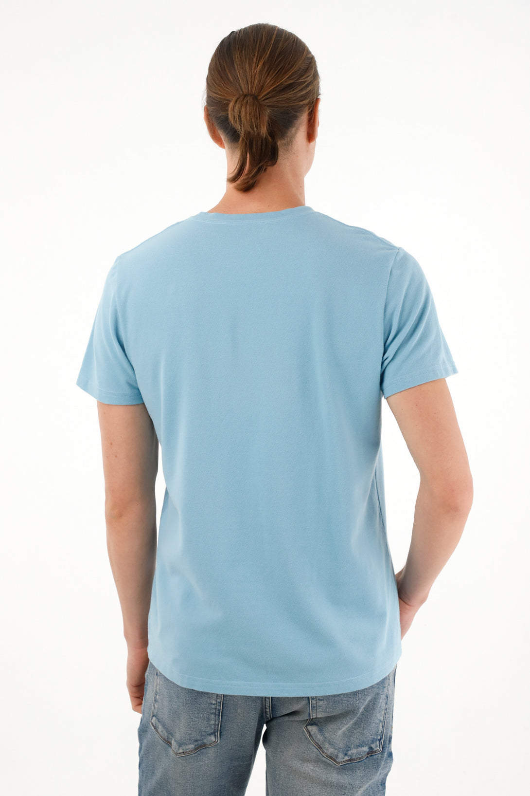 Camiseta básica con mini print azul para hombre