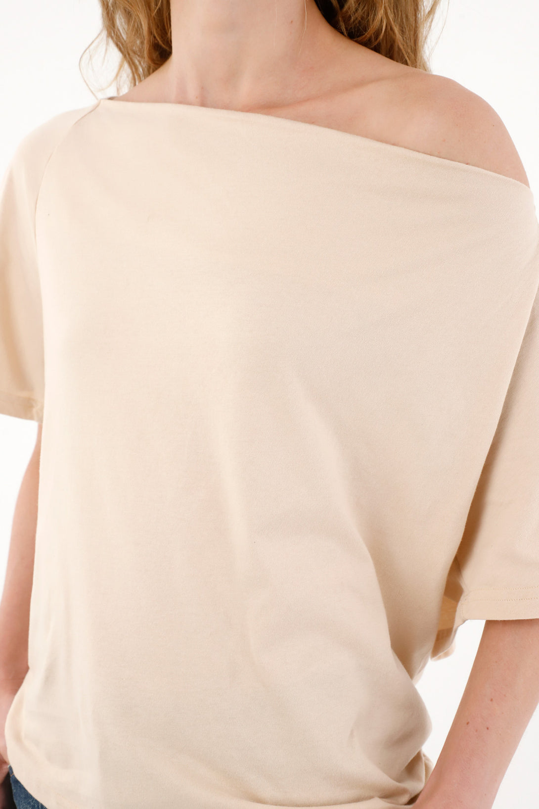 Women's cream draped neckline t-shirt