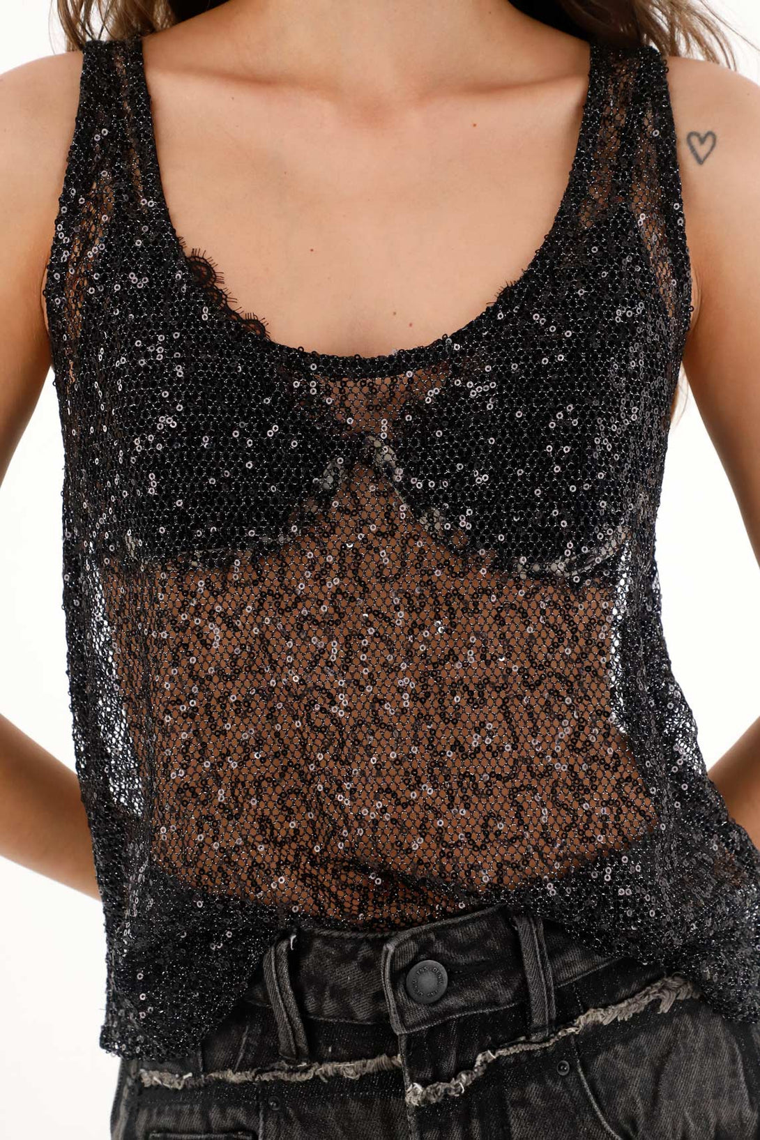 Women's black sequin t-shirt