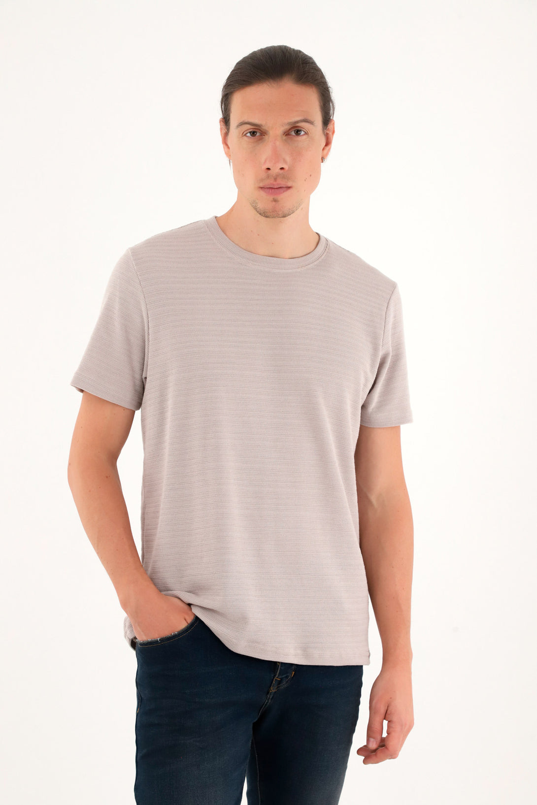 Men's Short Sleeve Textured Fabric Brown T-Shirt