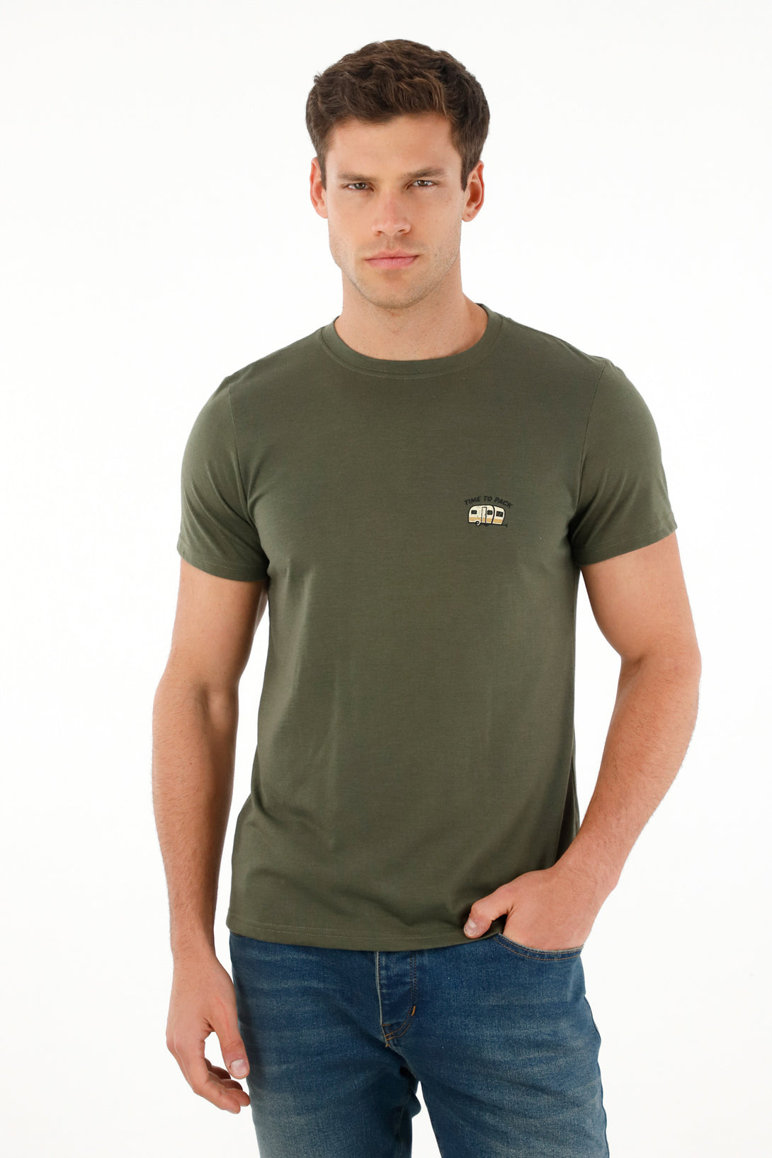 Camiseta regular fit verde con mini print para hombre