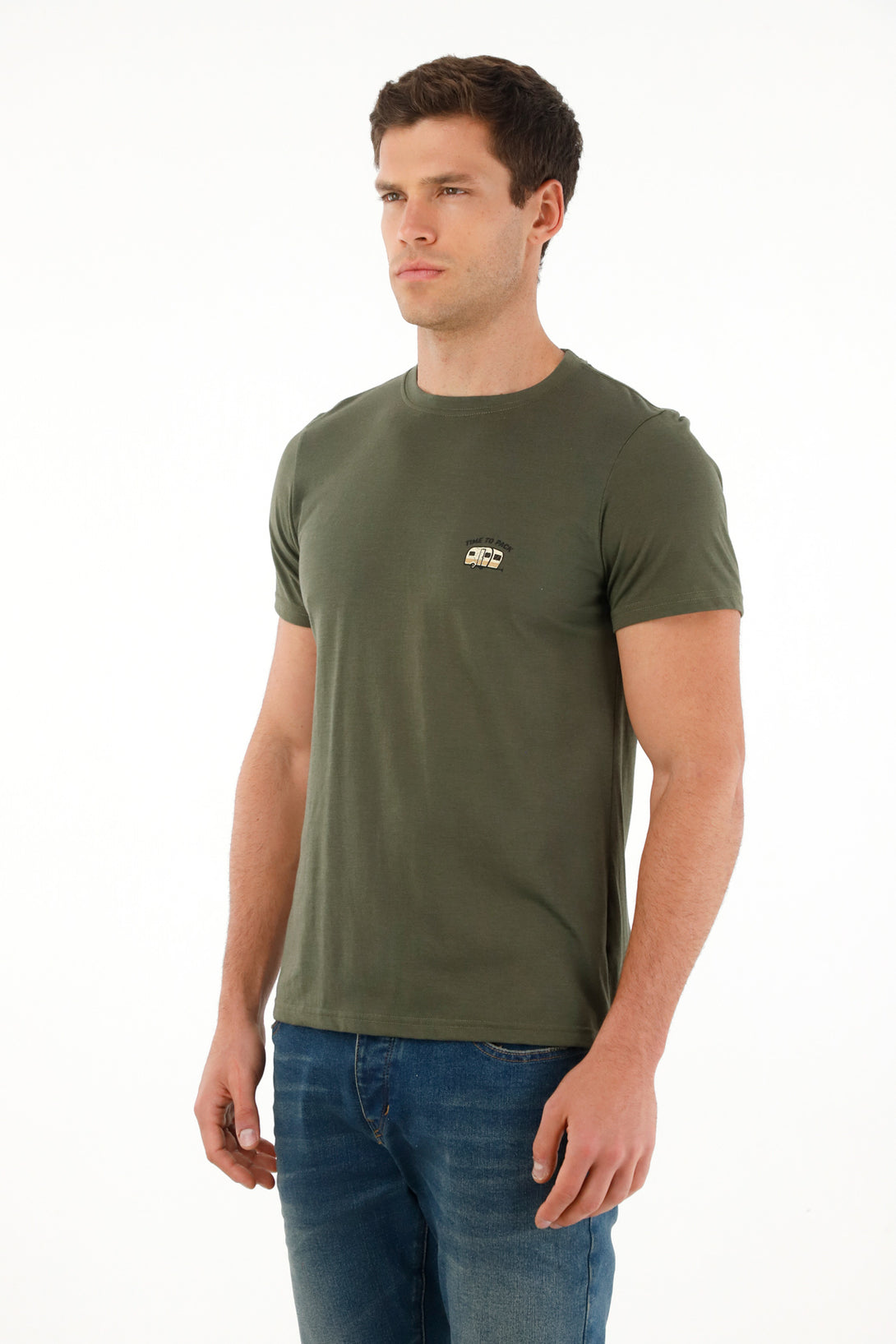 Camiseta regular fit verde con mini print para hombre