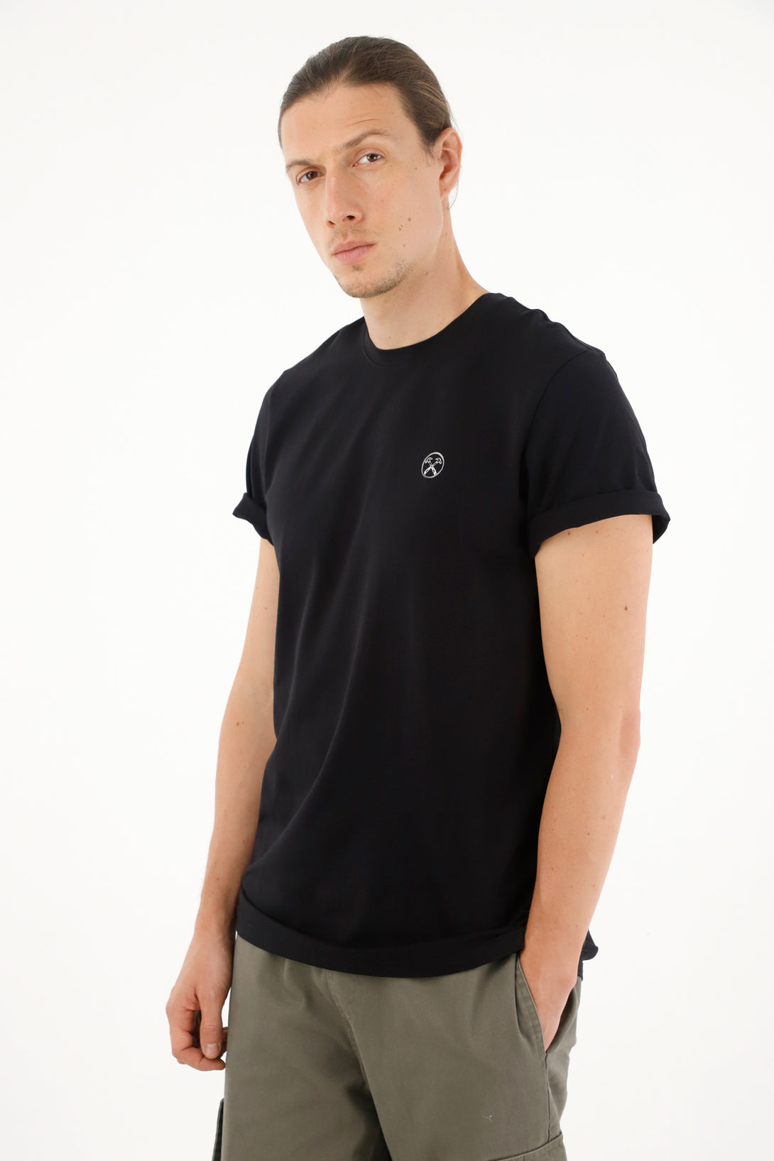 Men's black graphic print t-shirt on the back