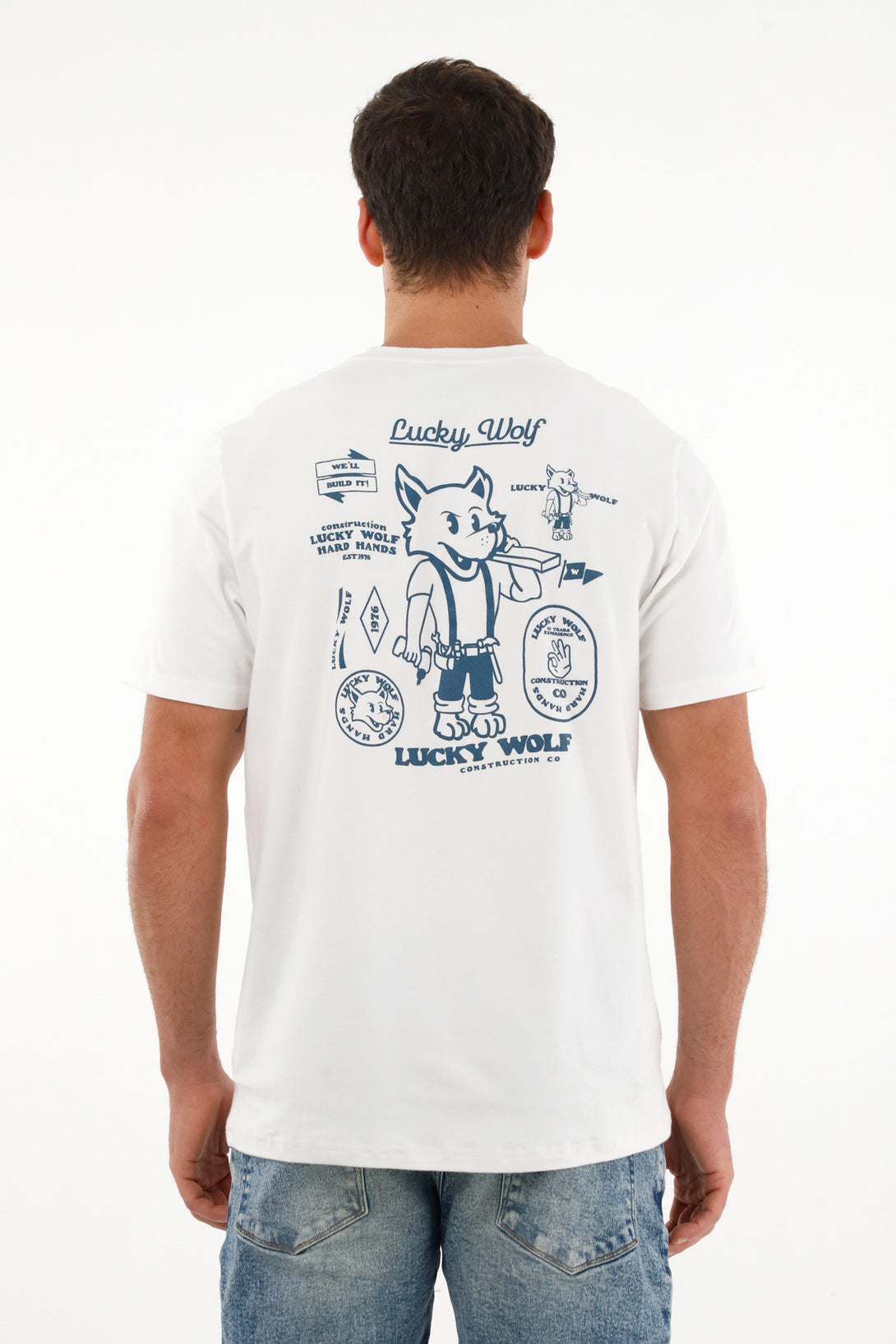 Camiseta blanca con estampado Lucky Wolf para hombre