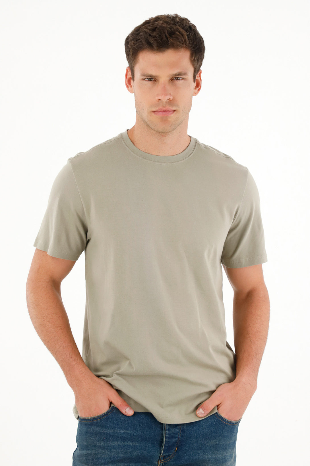 Camiseta Regular fit cuello redondo verde para hombre