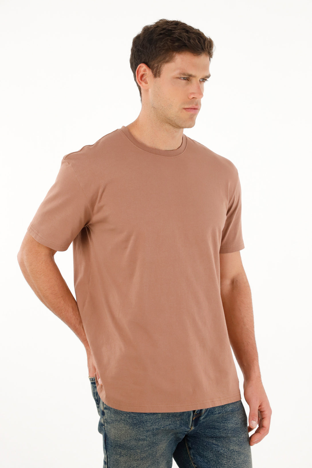 Camiseta oversize café con mini raqueta bordada para hombre