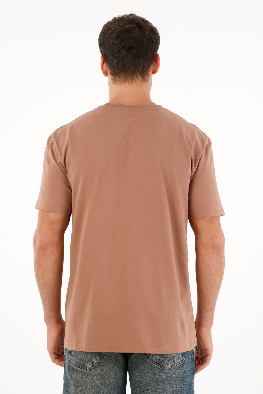 Camiseta oversize café con mini raqueta bordada para hombre