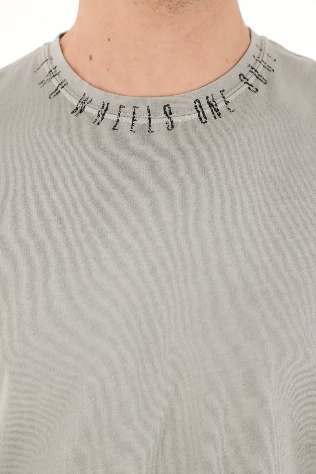 Men's gray t-shirt with print on the neckline