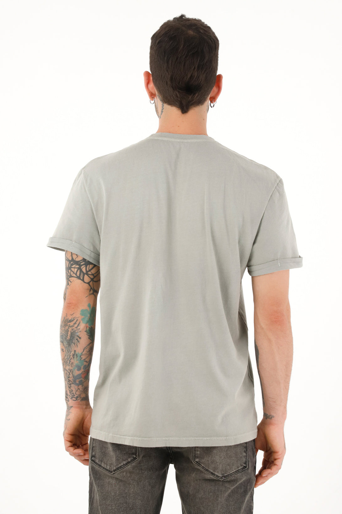 Men's gray t-shirt with print on the neckline