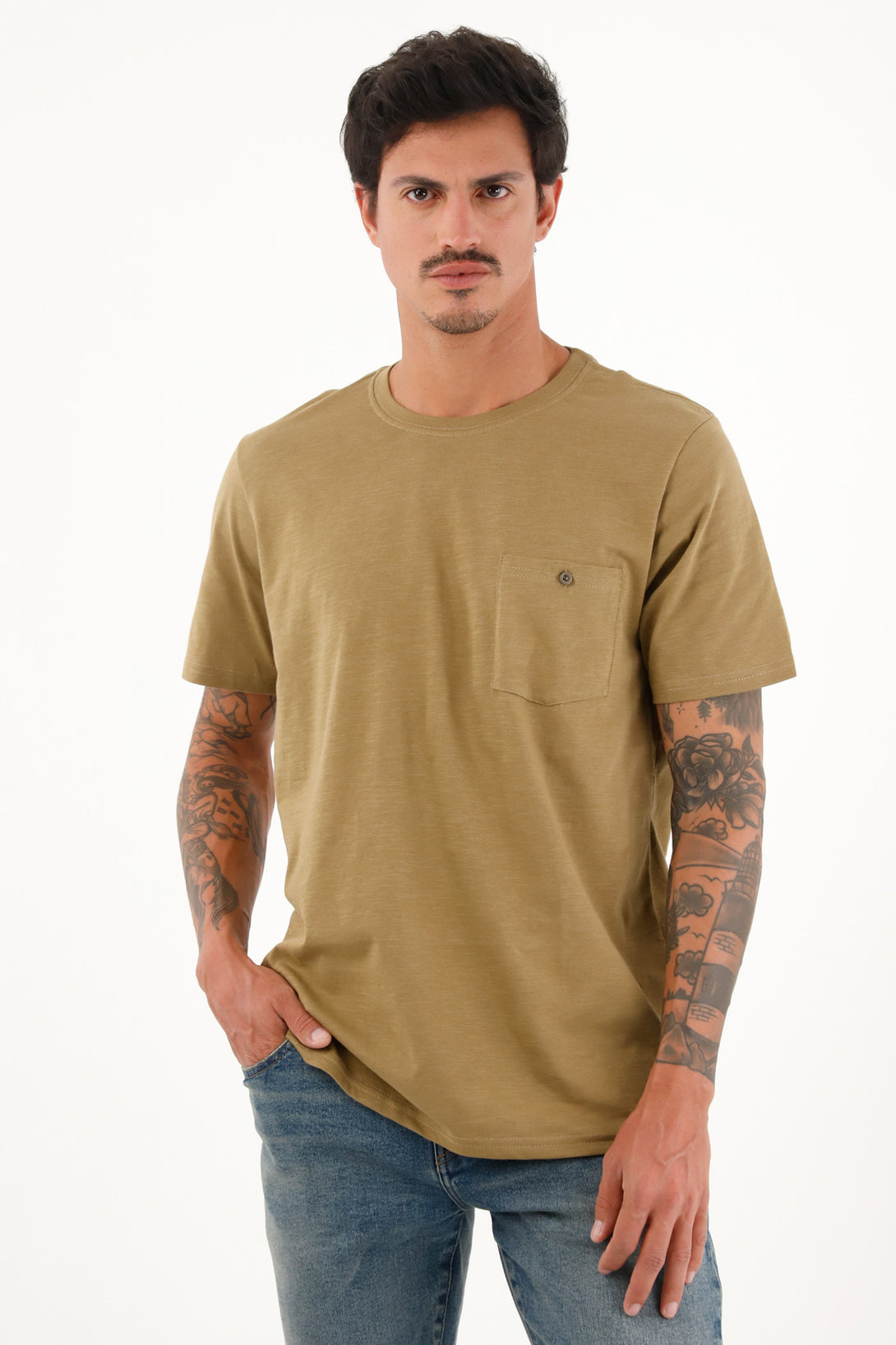 Men's brown 100% cotton t-shirt with pocket