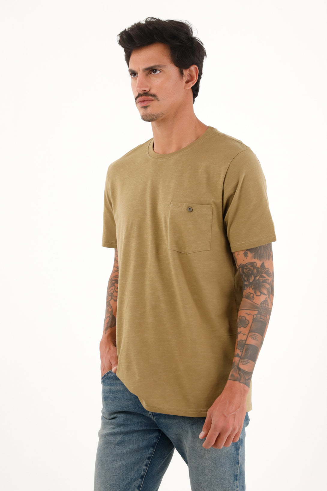 Men's brown 100% cotton t-shirt with pocket