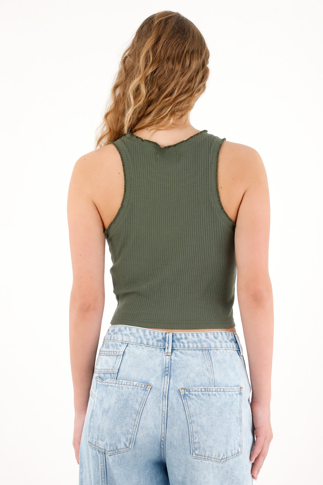 Women's green sleeveless ribbed t-shirt