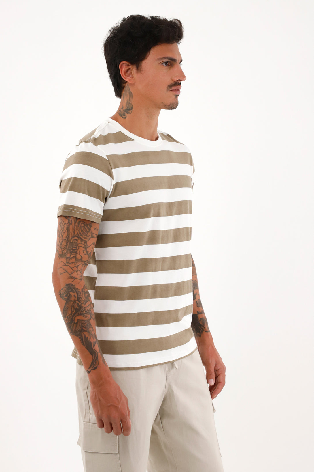 Men's Brown Striped Graphic T-Shirt