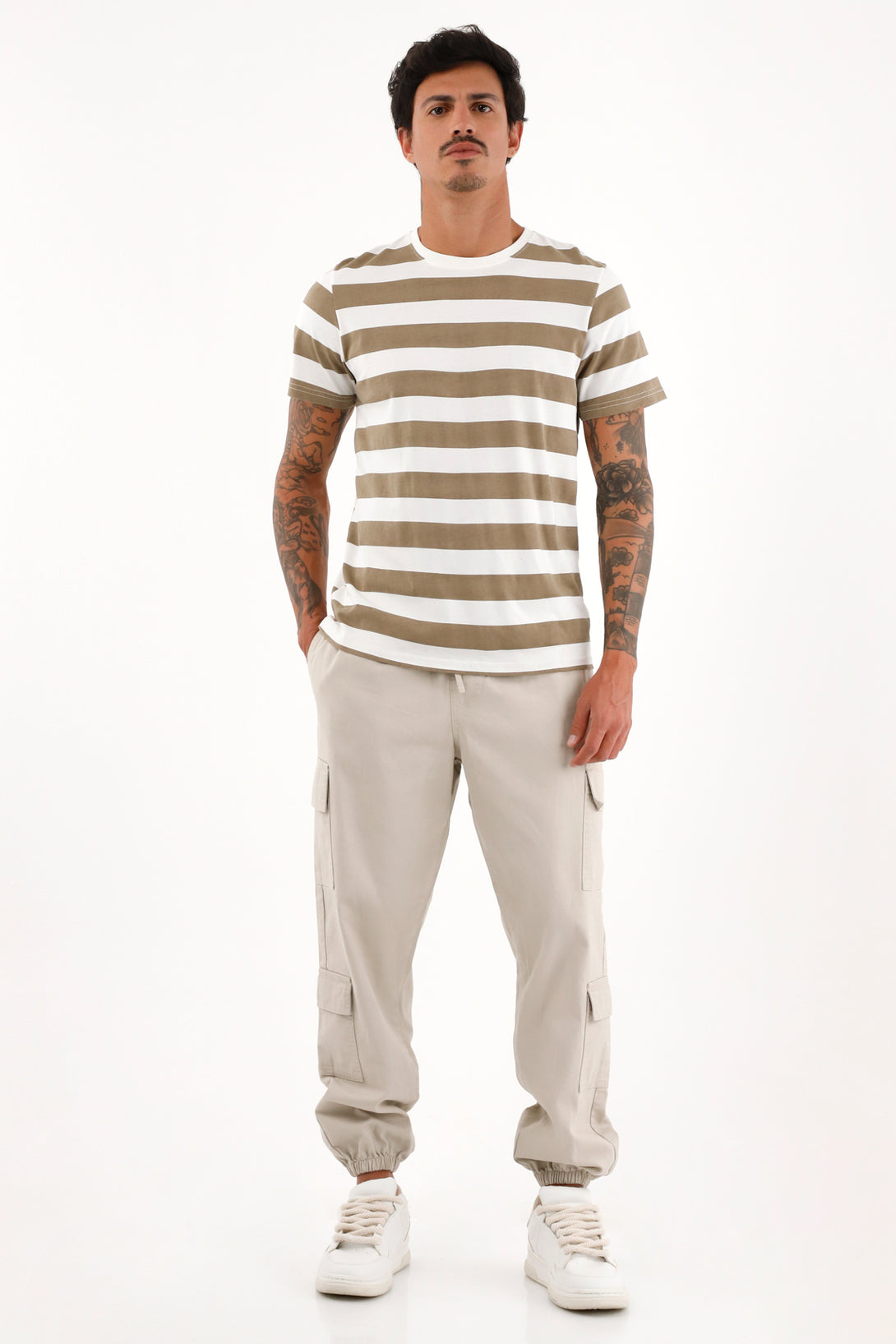 Men's Brown Striped Graphic T-Shirt