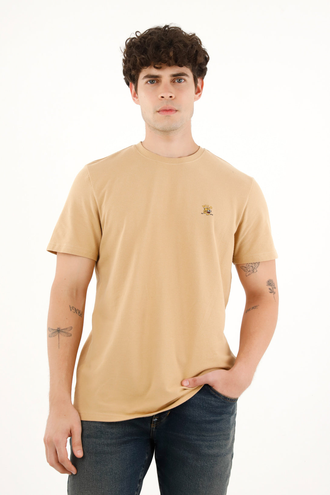 Men's Brown Basic T-Shirt with Print