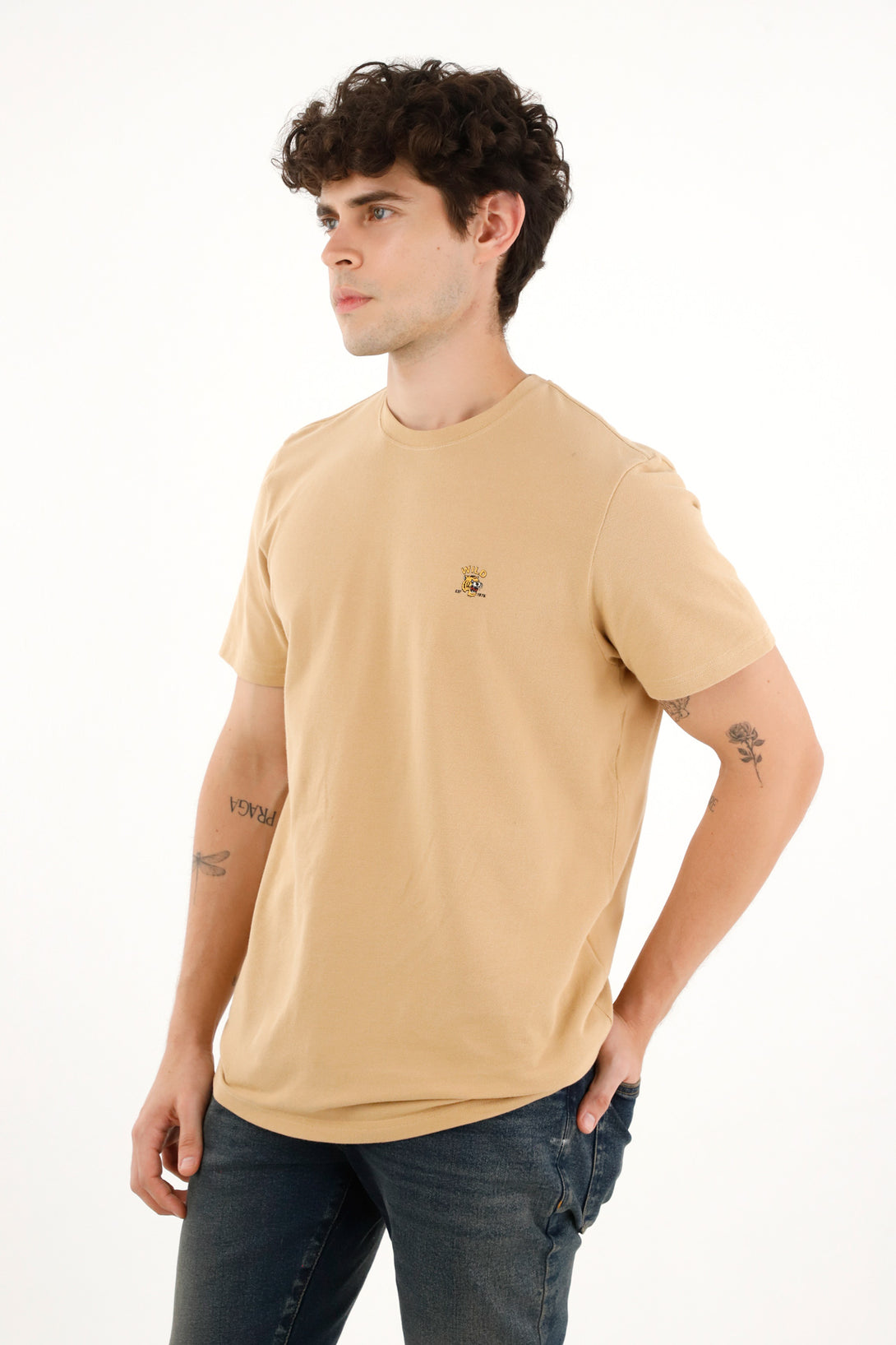 Men's Brown Basic T-Shirt with Print