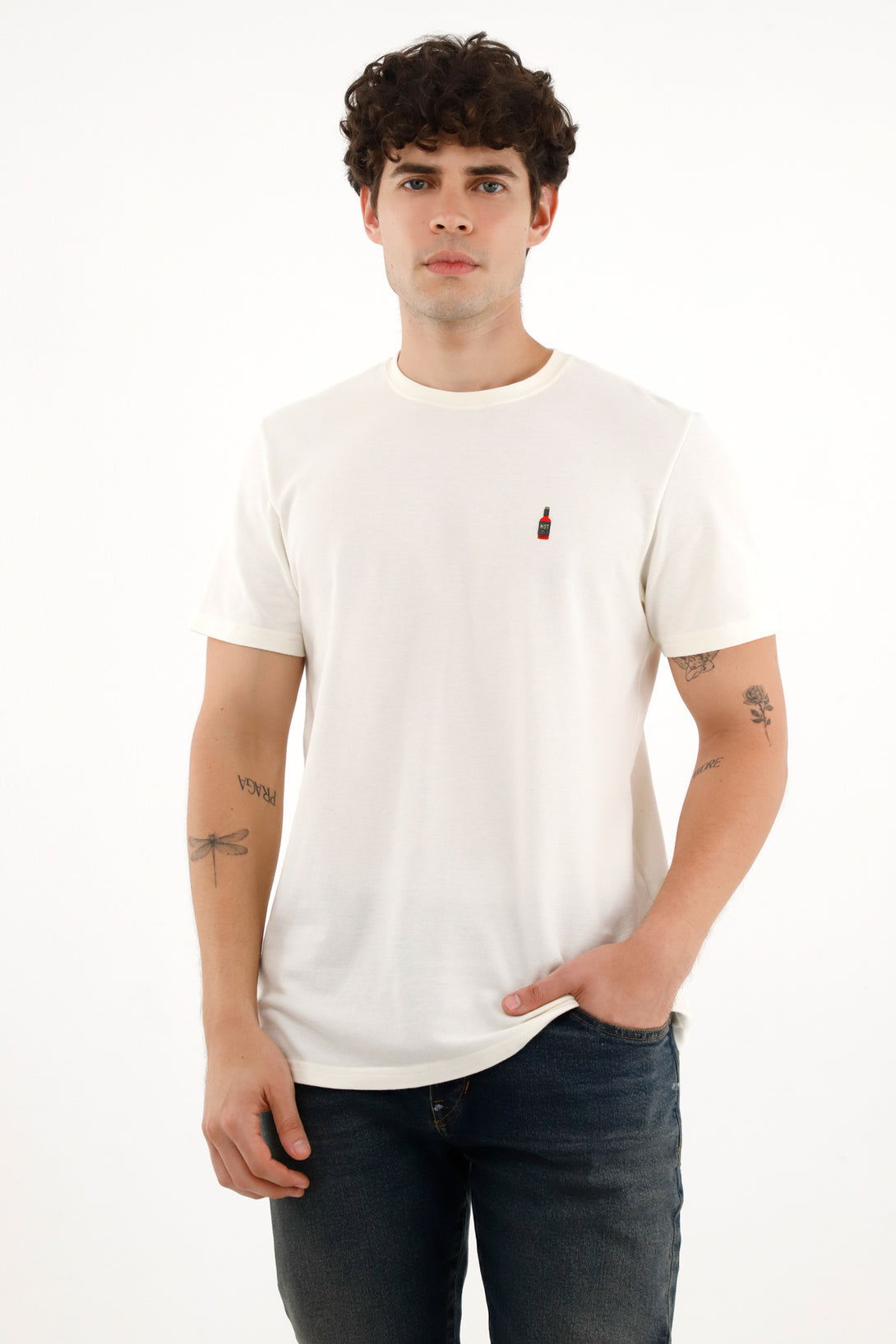 Men's Basic Cream T-Shirt with Print