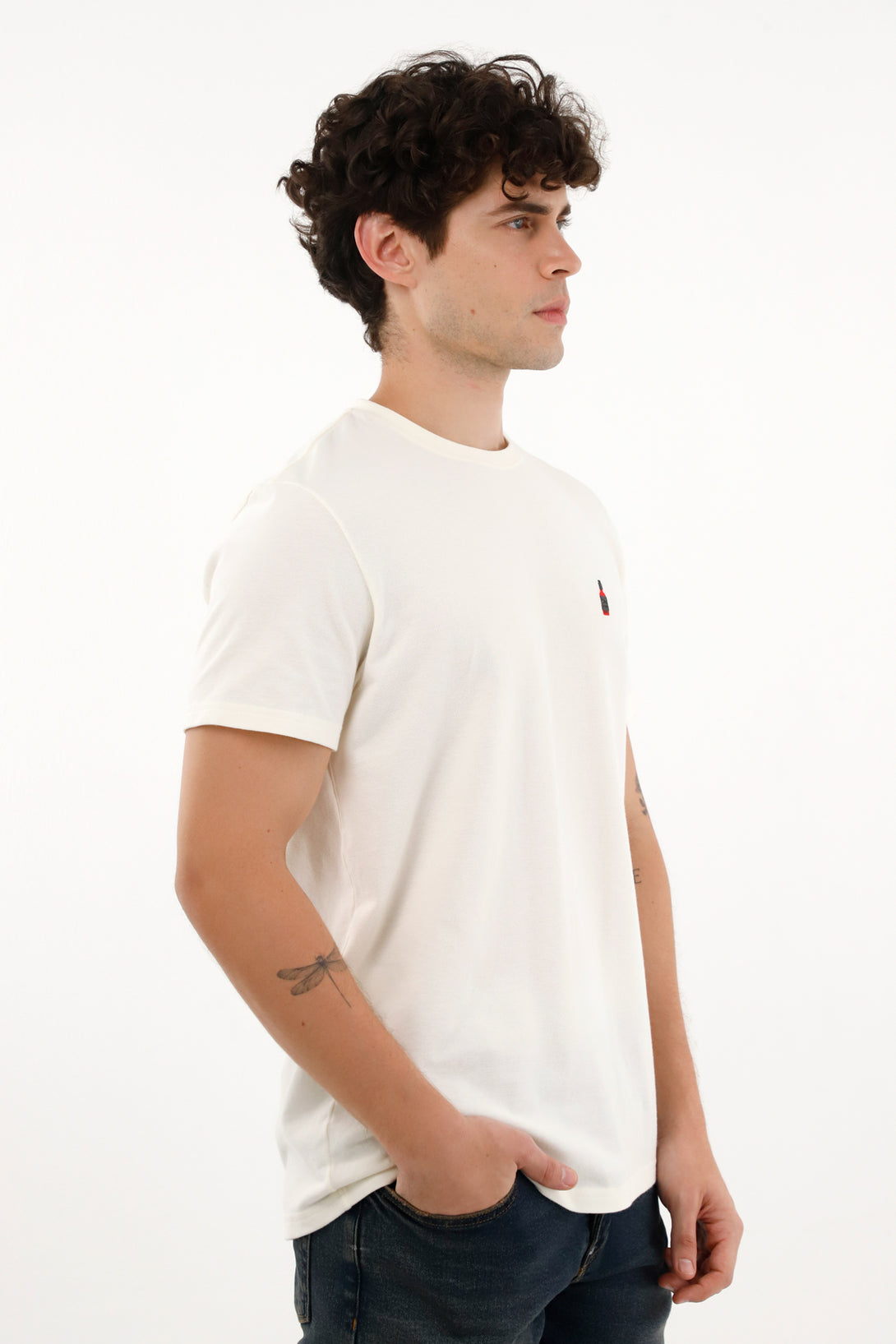 Men's Basic Cream T-Shirt with Print