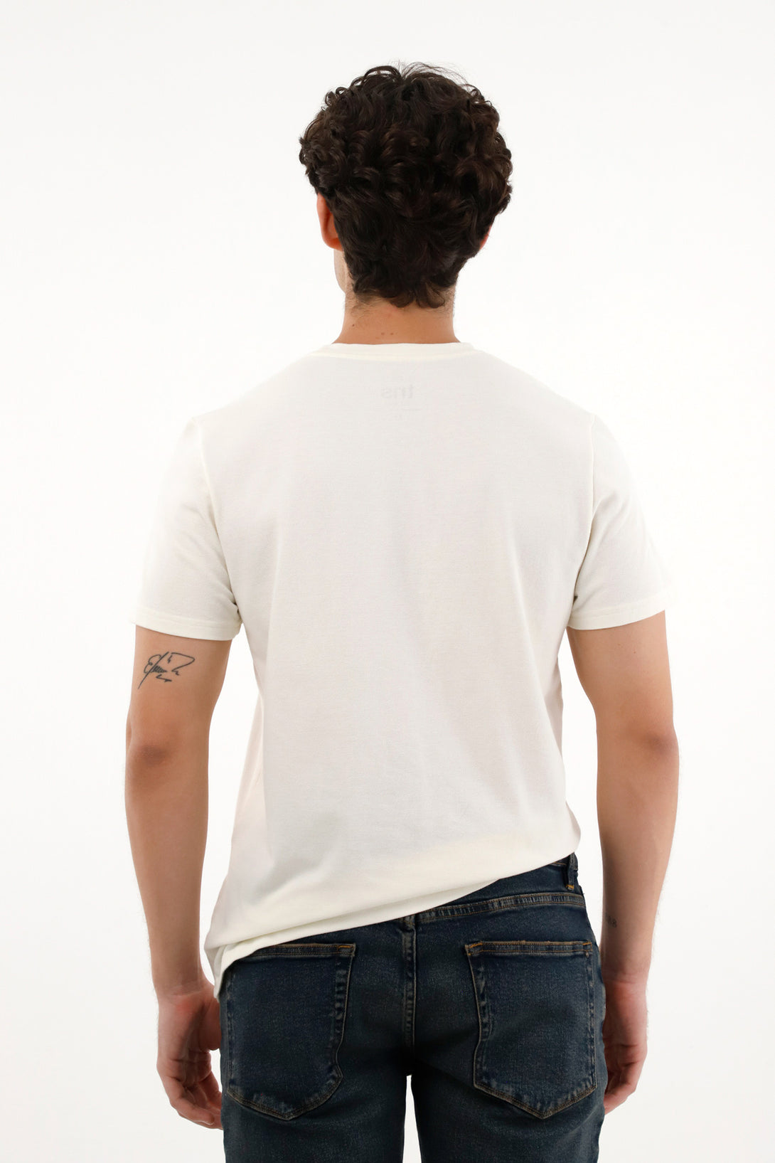 Men's Basic Cream T-Shirt with Print