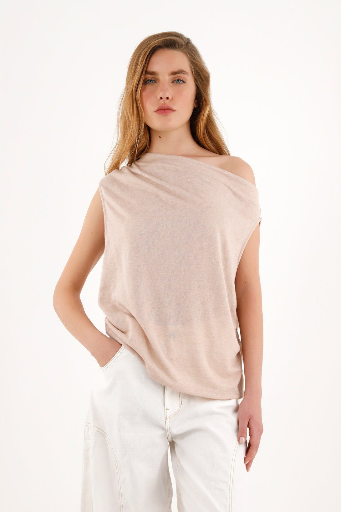 Women's asymmetrical drop sleeve raw shirt