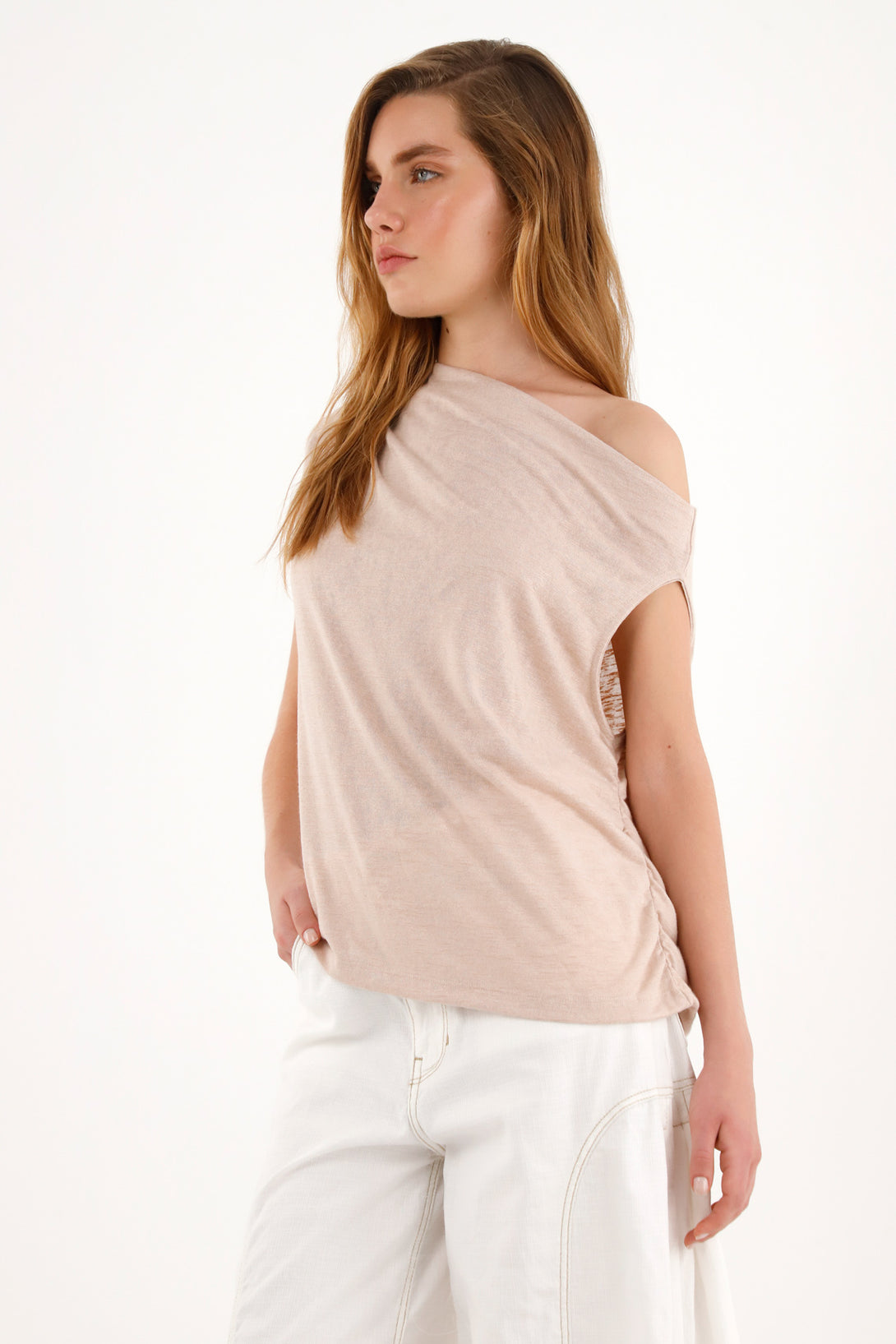 Women's asymmetrical drop sleeve raw shirt