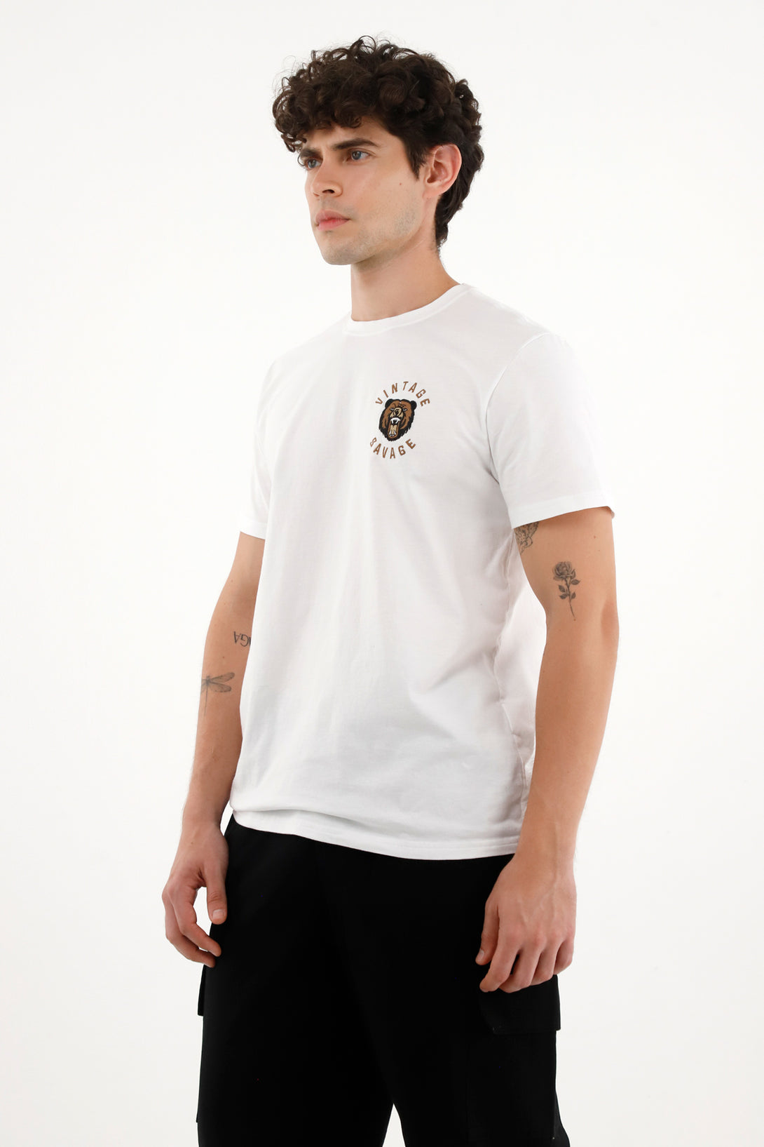 Men's white short sleeve shirt with embroidery