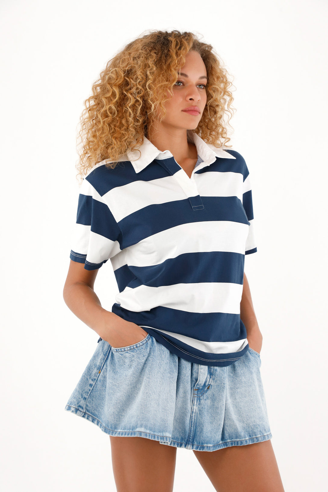 Women's striped polo shirt